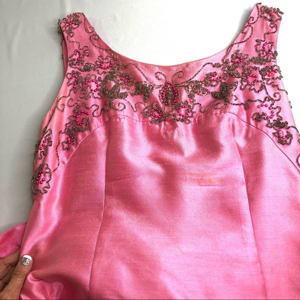 Vintage Hand-Made Beaded Evening Gown. Pink Silver - Picture 9 of 16
